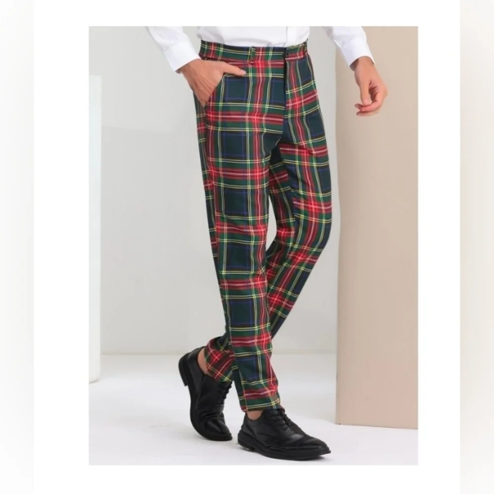 Lars Amadeus Men's Plaid Business Pants Regular Fit Formal Prom Checked Trousers